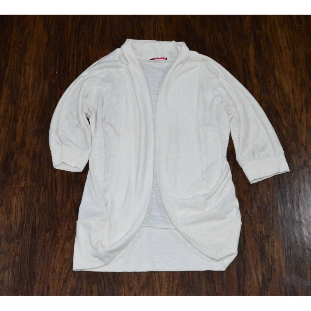 Ping Womens Size Large White Easy Drape Cardigan Quarter Sleeves Open Front READ